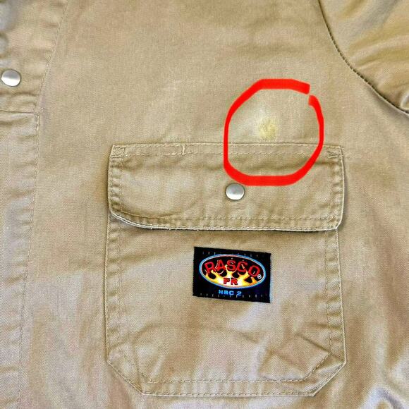 Rasco FR Khaki Flame Resistant Coverall Mens Size 46-R / XL 100% Cotton Unlined - Picture 15 of 16